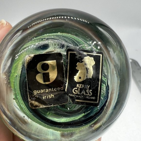 Kerry Glass Green Paperweight Guaranteed Irish Pontic And Labels - Picture 3 of 5